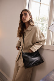 Pebbled Leather Crossbody Strap Black