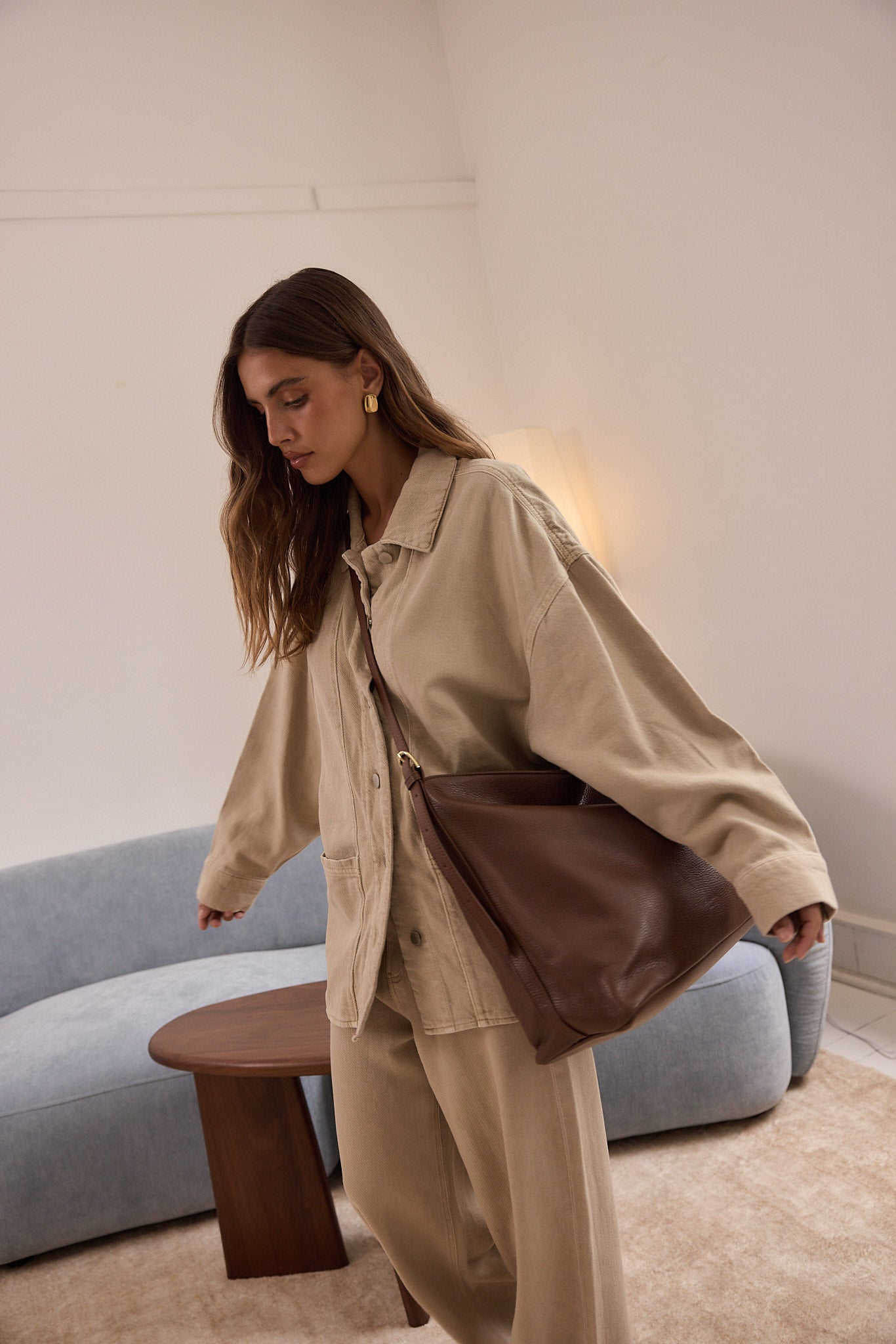 Pebbled Leather Crossbody Strap Mocha