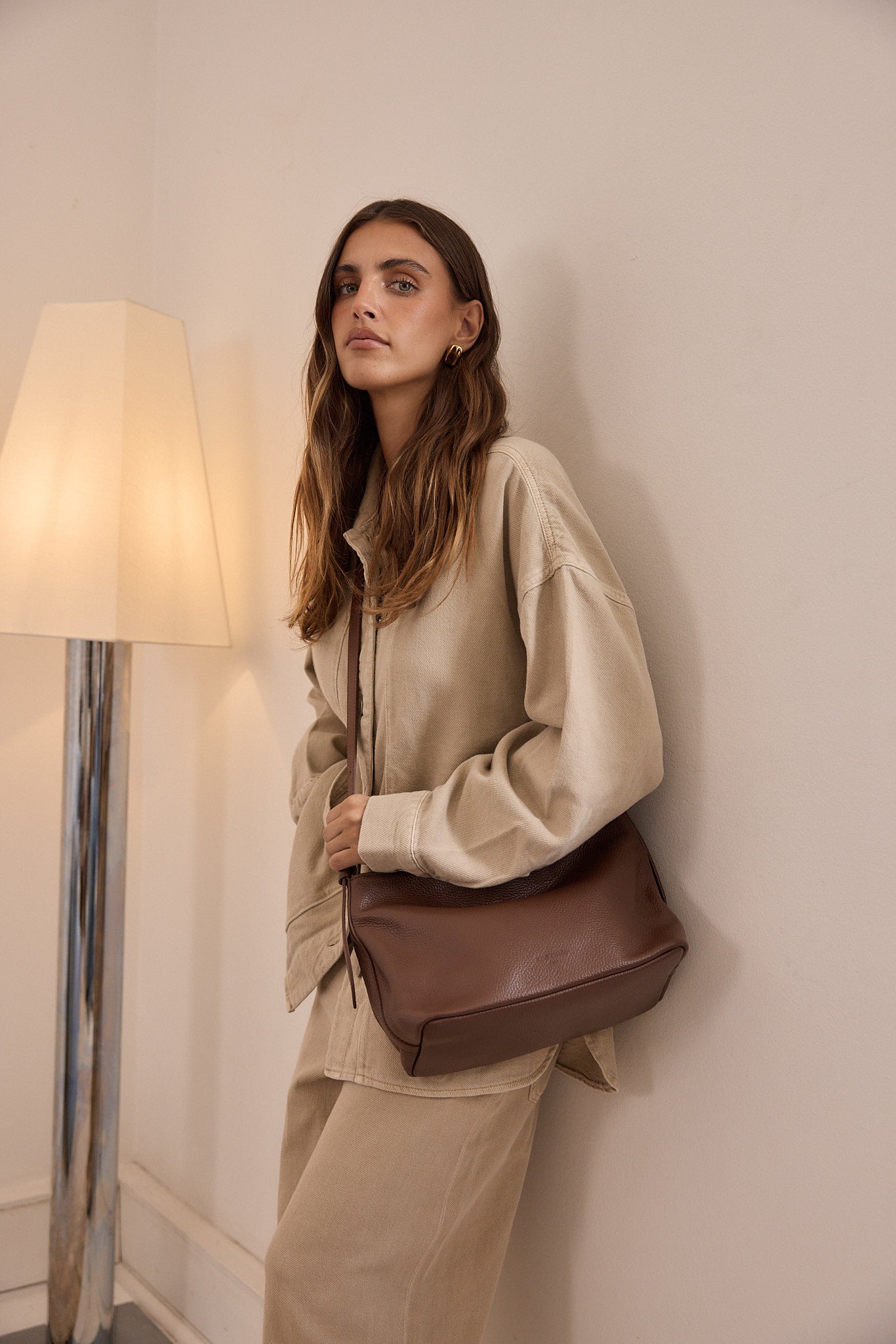 Pebbled Leather Crossbody Strap Mocha