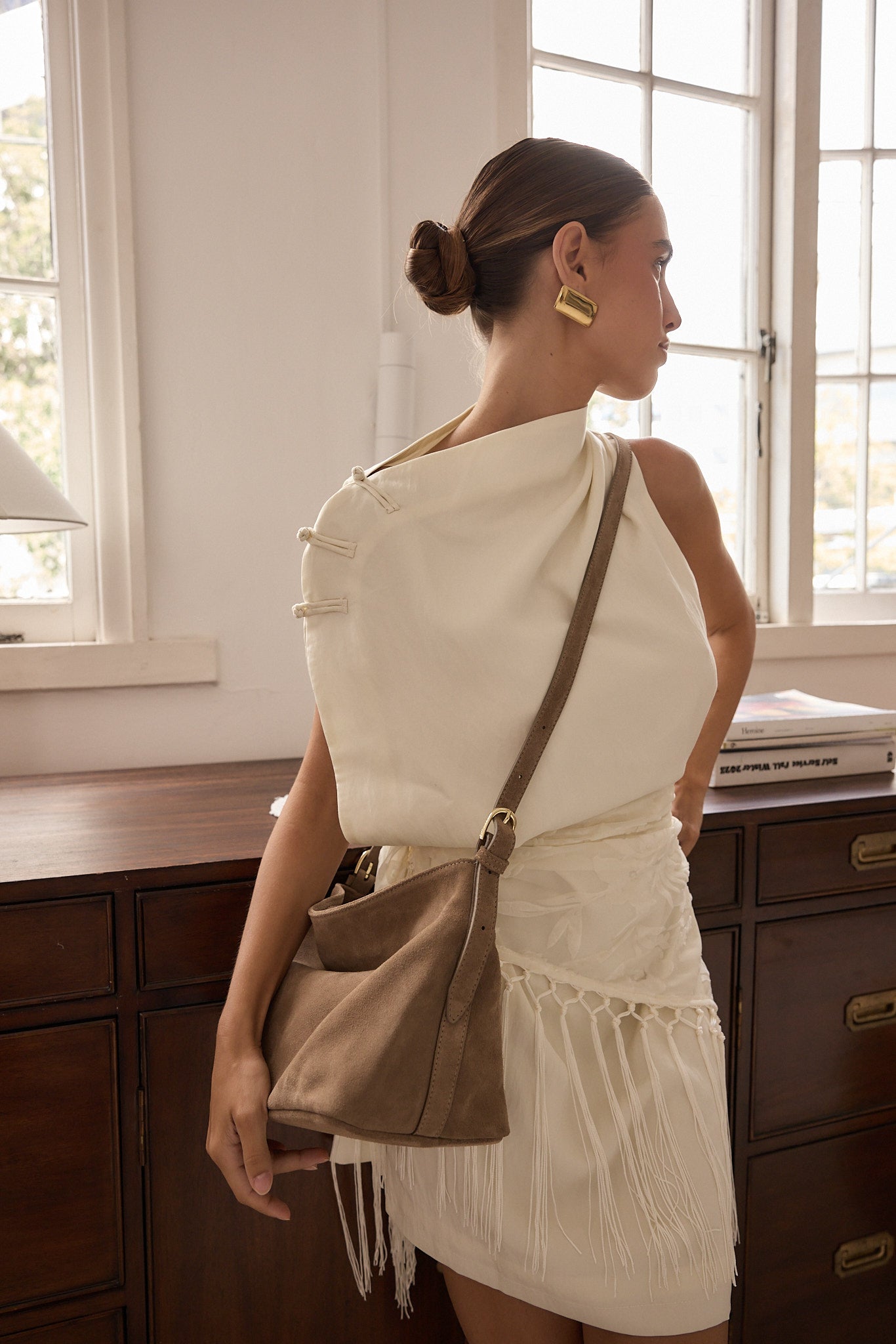 Suede Leather Crossbody Strap Brown