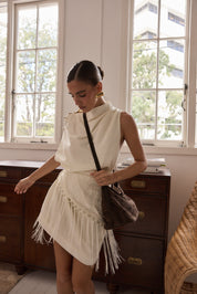 Suede Leather Crossbody Strap Dark Chocolate