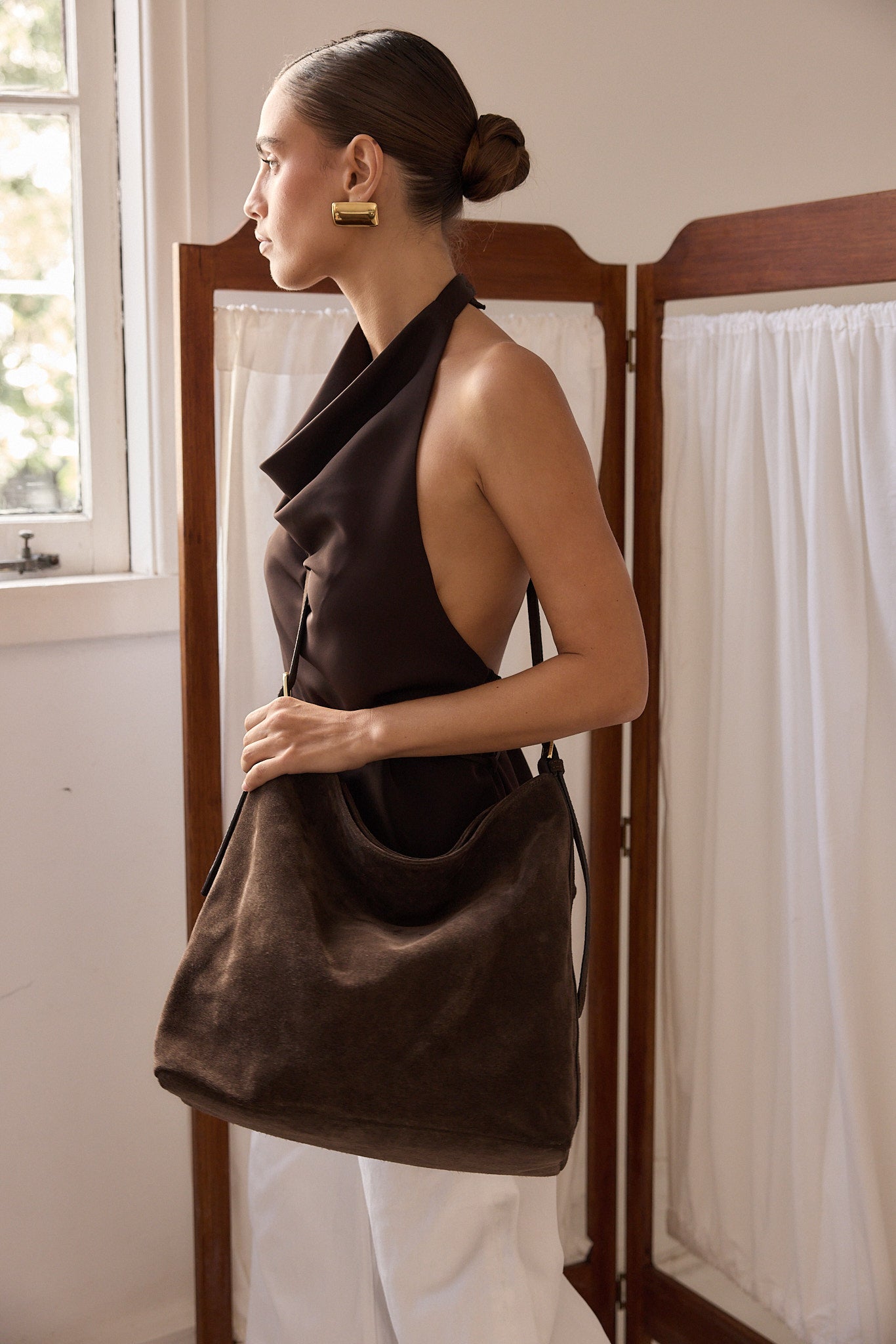 Suede Leather Crossbody Strap Dark Chocolate