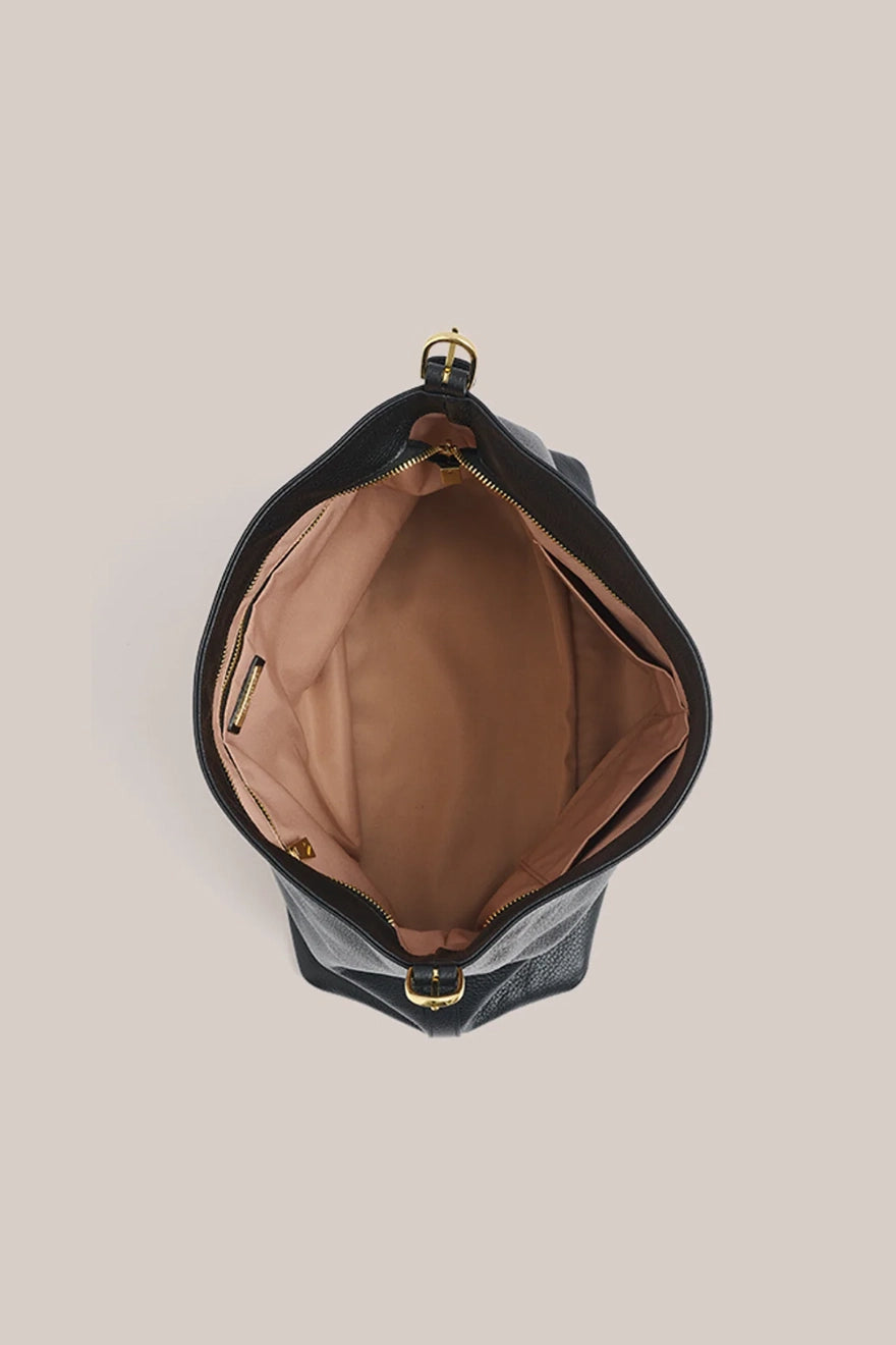 Serena Leather Hobo Bag Black