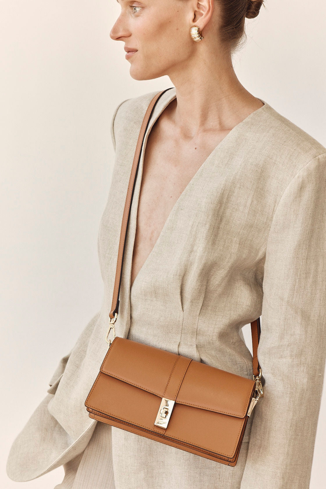 Claudia Camel East West Crossbody