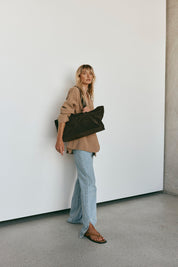 Mia Dark Chocolate Suede East West Slouchy Tote