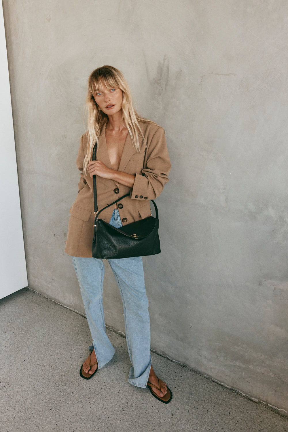 Sloane Large Black Leather Top Handle Crossbody