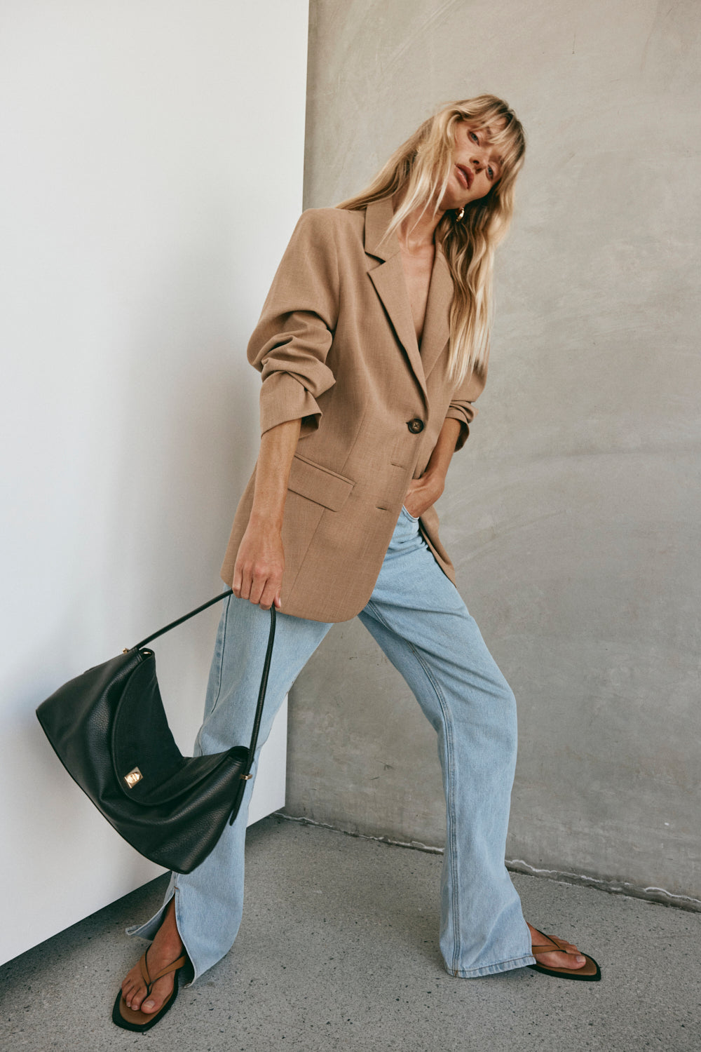 Sloane Large Black Leather Top Handle Crossbody