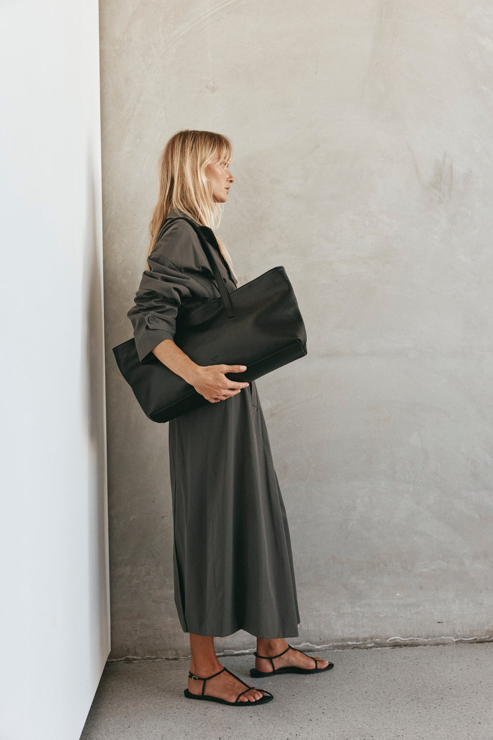 Mia Black Leather East West Slouchy Tote