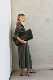 Mia Black Leather East West Slouchy Tote