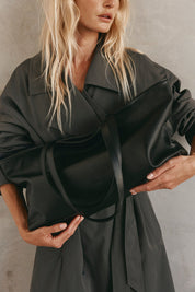 Mia Black Leather East West Slouchy Tote