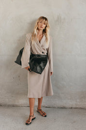 Mia XL Black Leather East West Slouchy Tote