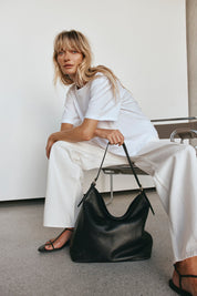 Serena Black Leather Hobo Bag