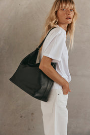 Serena Black Leather Hobo Bag