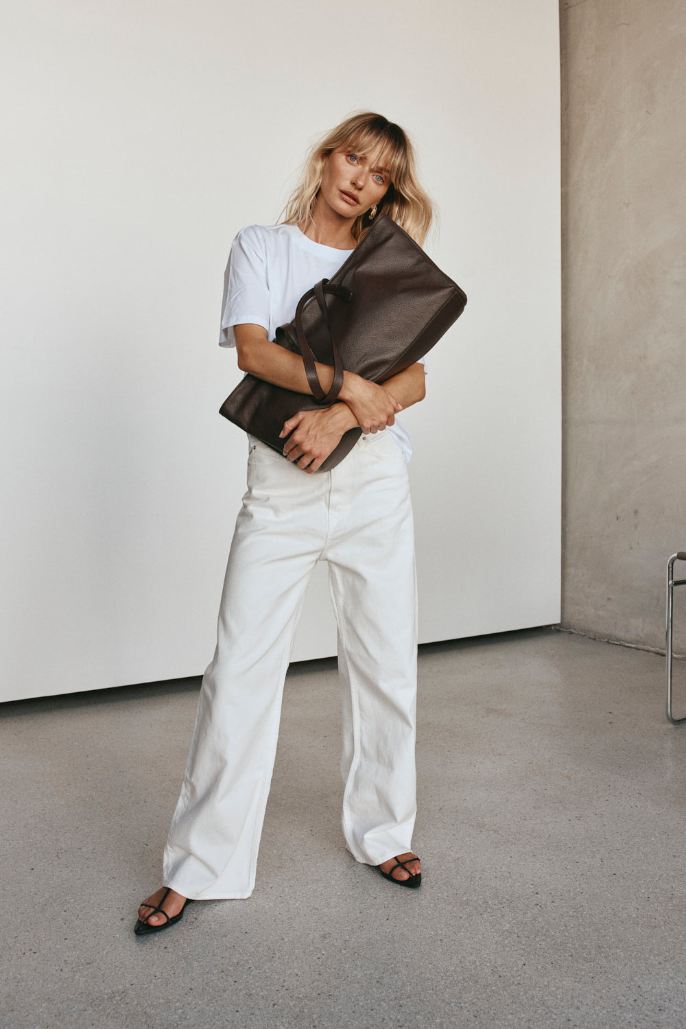 Mia Dark Chocolate Leather East West Slouchy Tote