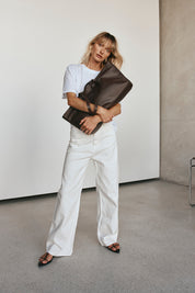 Mia Dark Chocolate Leather East West Slouchy Tote