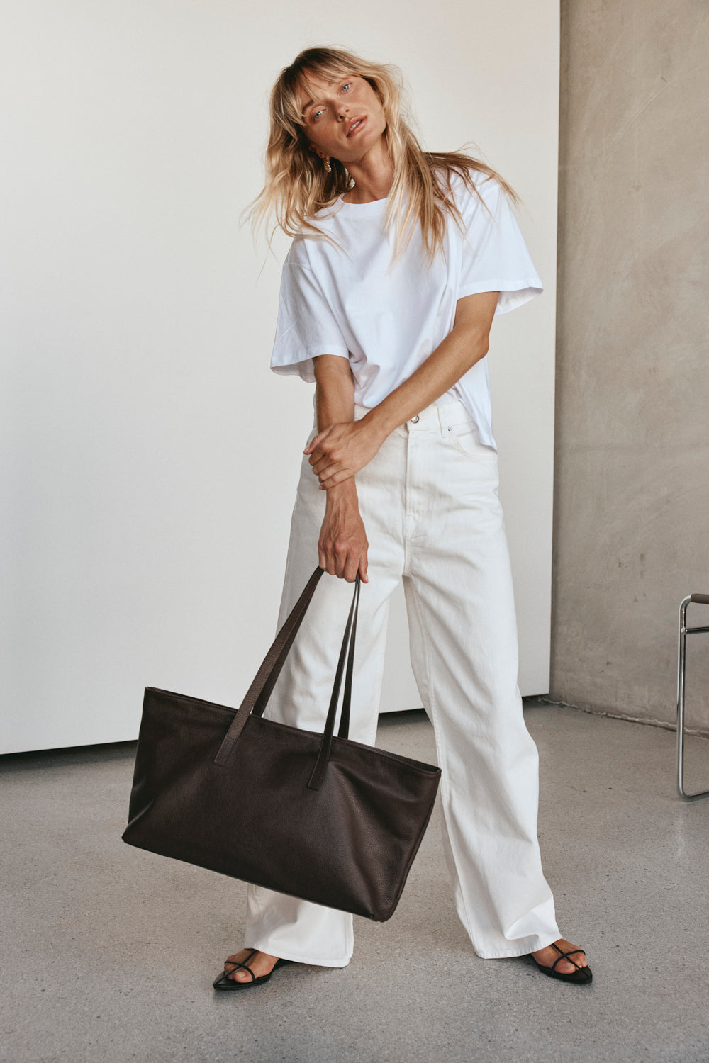 Mia Dark Chocolate Leather East West Slouchy Tote