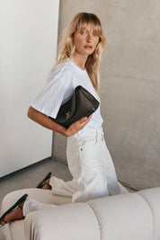 Sloane Dark Chocolate Leather Crossbody Clutch