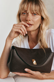 Sloane Dark Chocolate Leather Crossbody Clutch