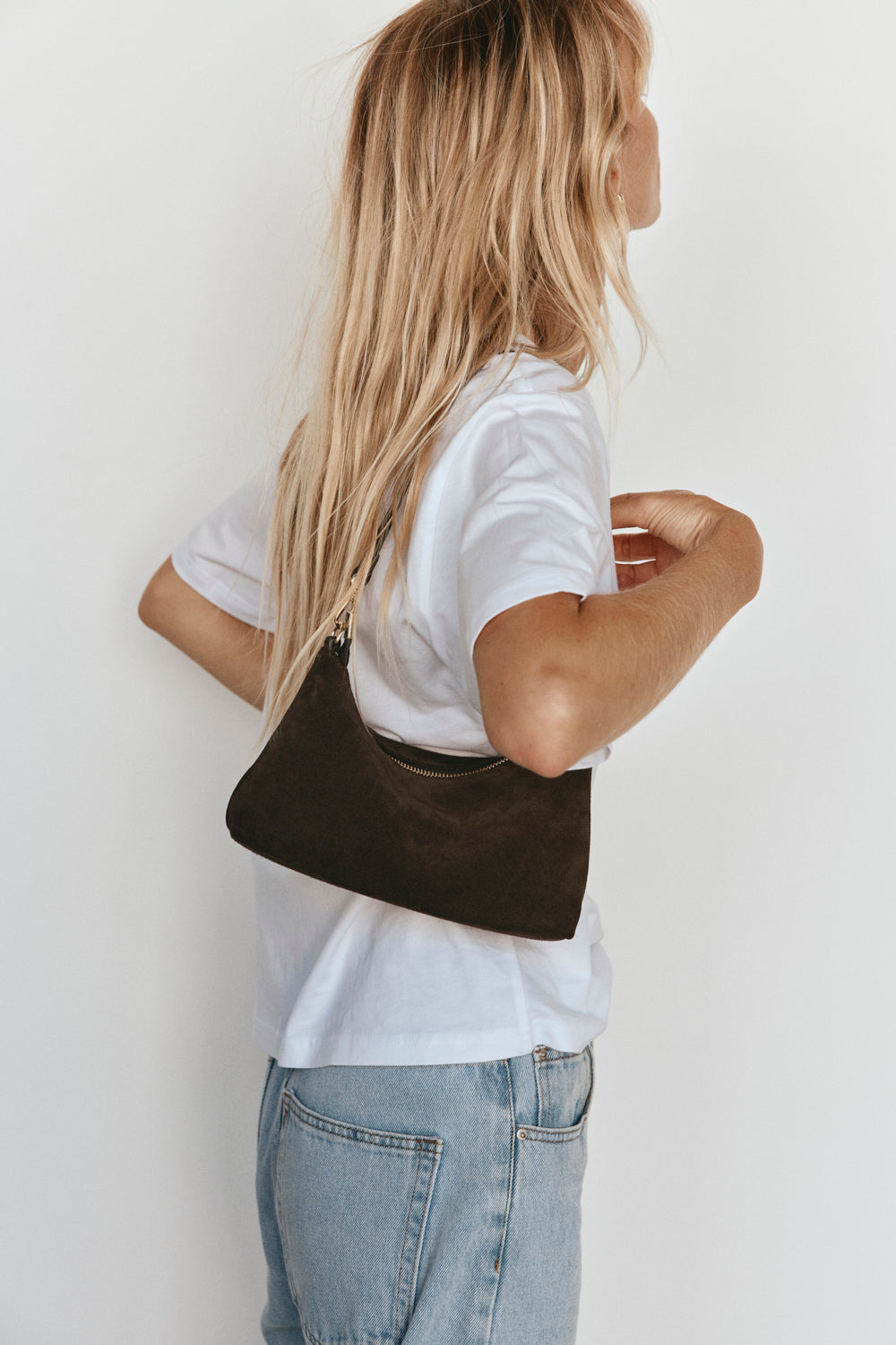 Ashley Dark Chocolate Suede Crossbody Bag