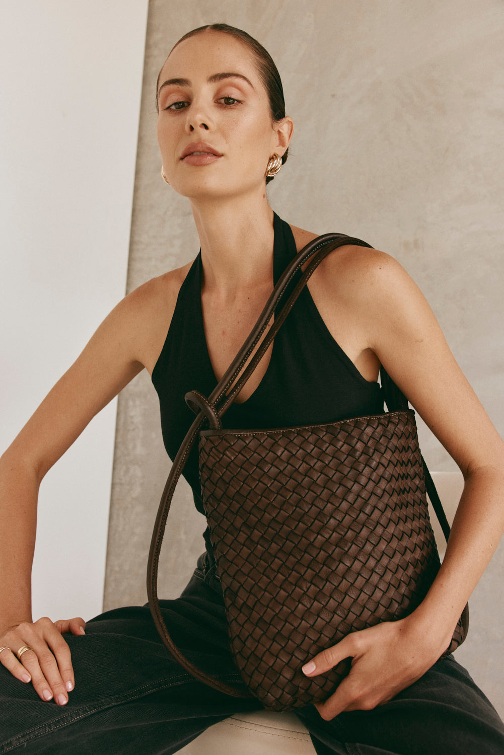 Mini Woven Bella Dark Chocolate 2-in-1 Convertible Backpack Tote