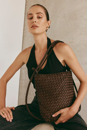 Mini Woven Bella Dark Chocolate 2-in-1 Convertible Backpack Tote