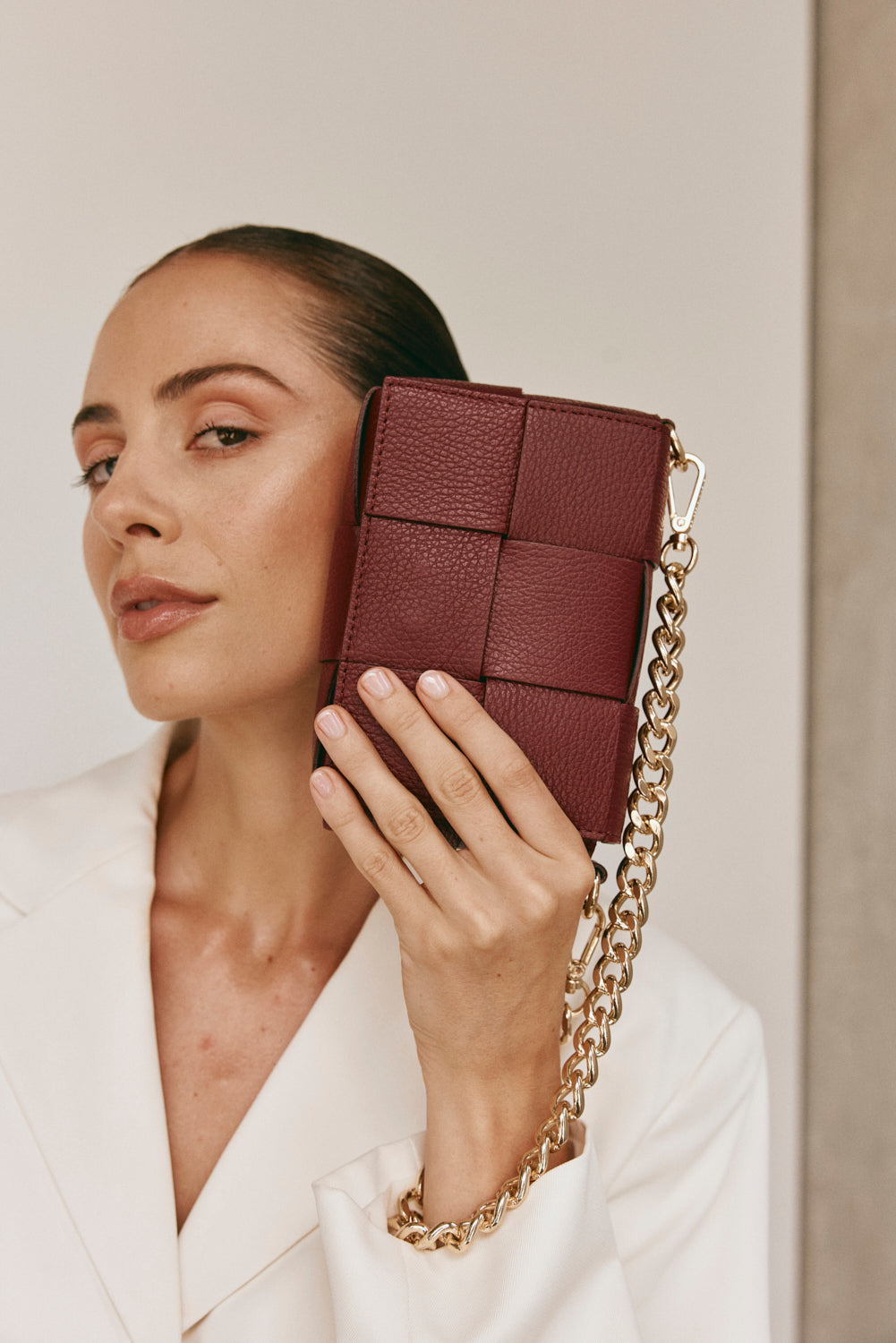 Margot Mini Bordeaux Leather Woven Bag