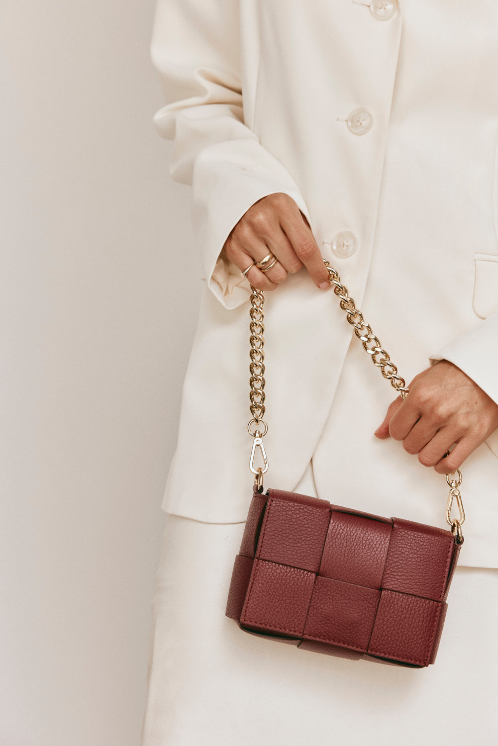 Margot Mini Bordeaux Leather Woven Bag