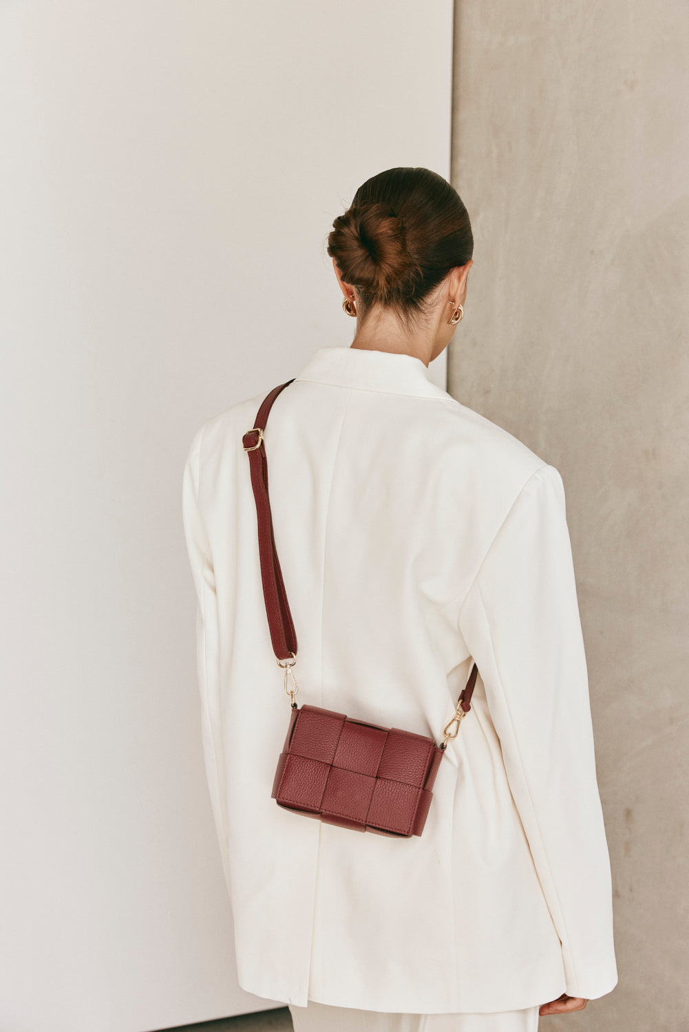 Margot Mini Bordeaux Leather Woven Bag