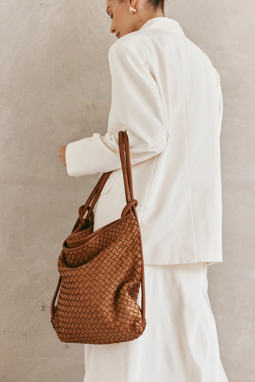 Woven Bella Tan 2-in-1 Convertible Backpack Tote