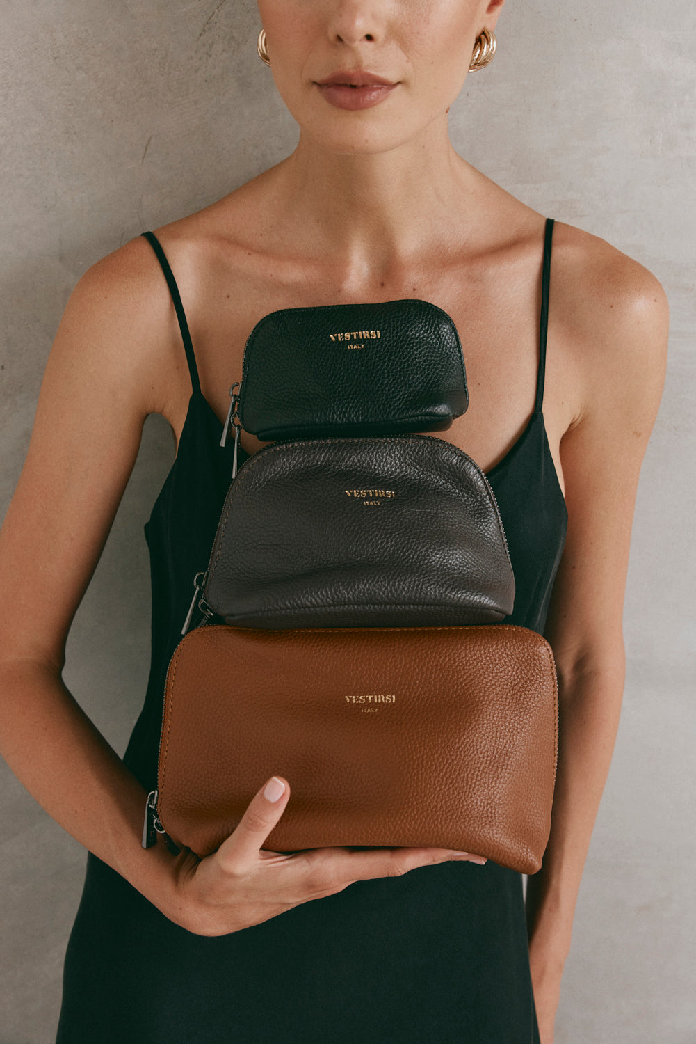 Leather Dark Chocolate Cosmetic Pouch Trio