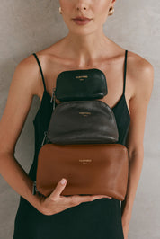 Leather Dark Chocolate Cosmetic Pouch Trio