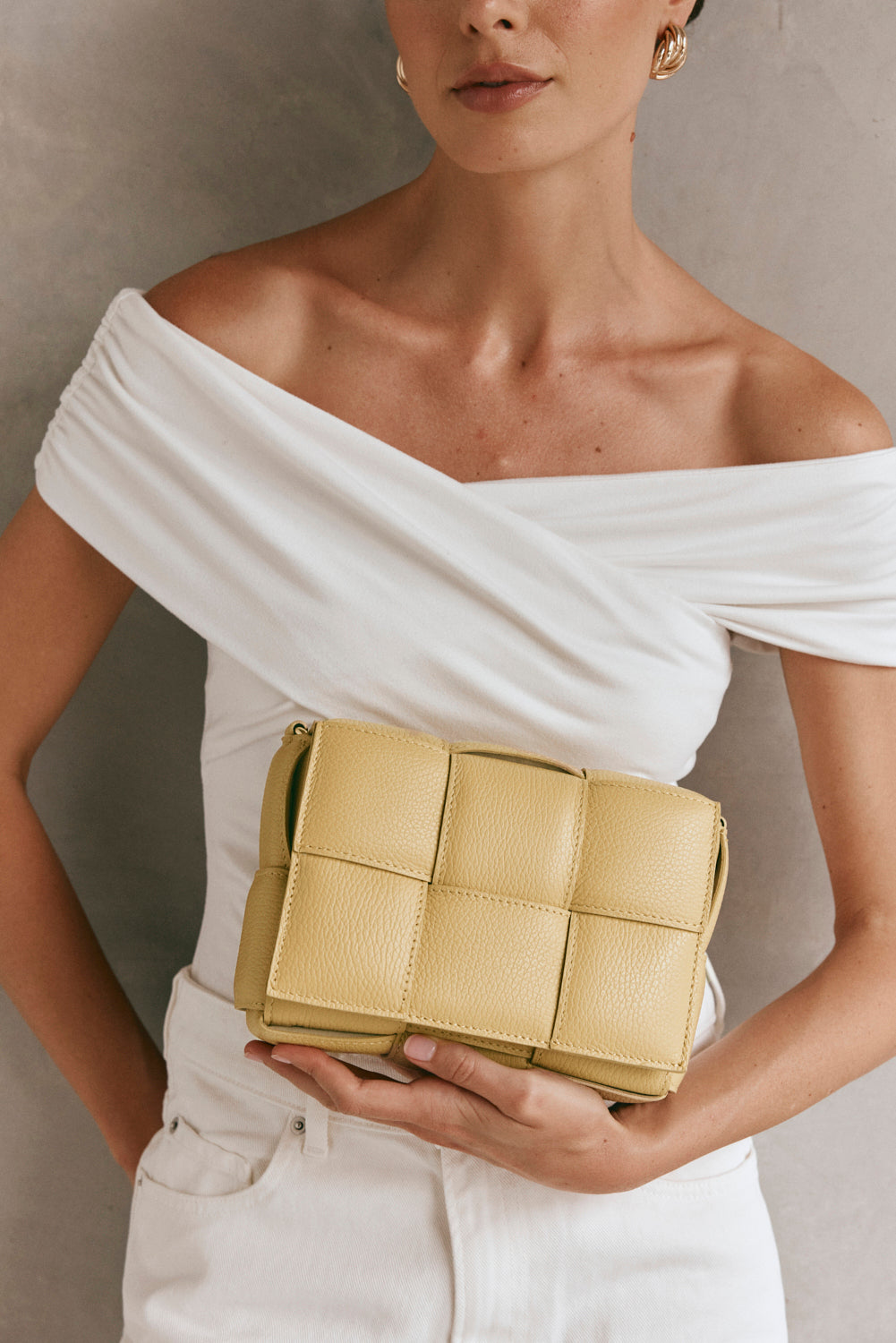 Margot Buttermilk Leather Woven Bag