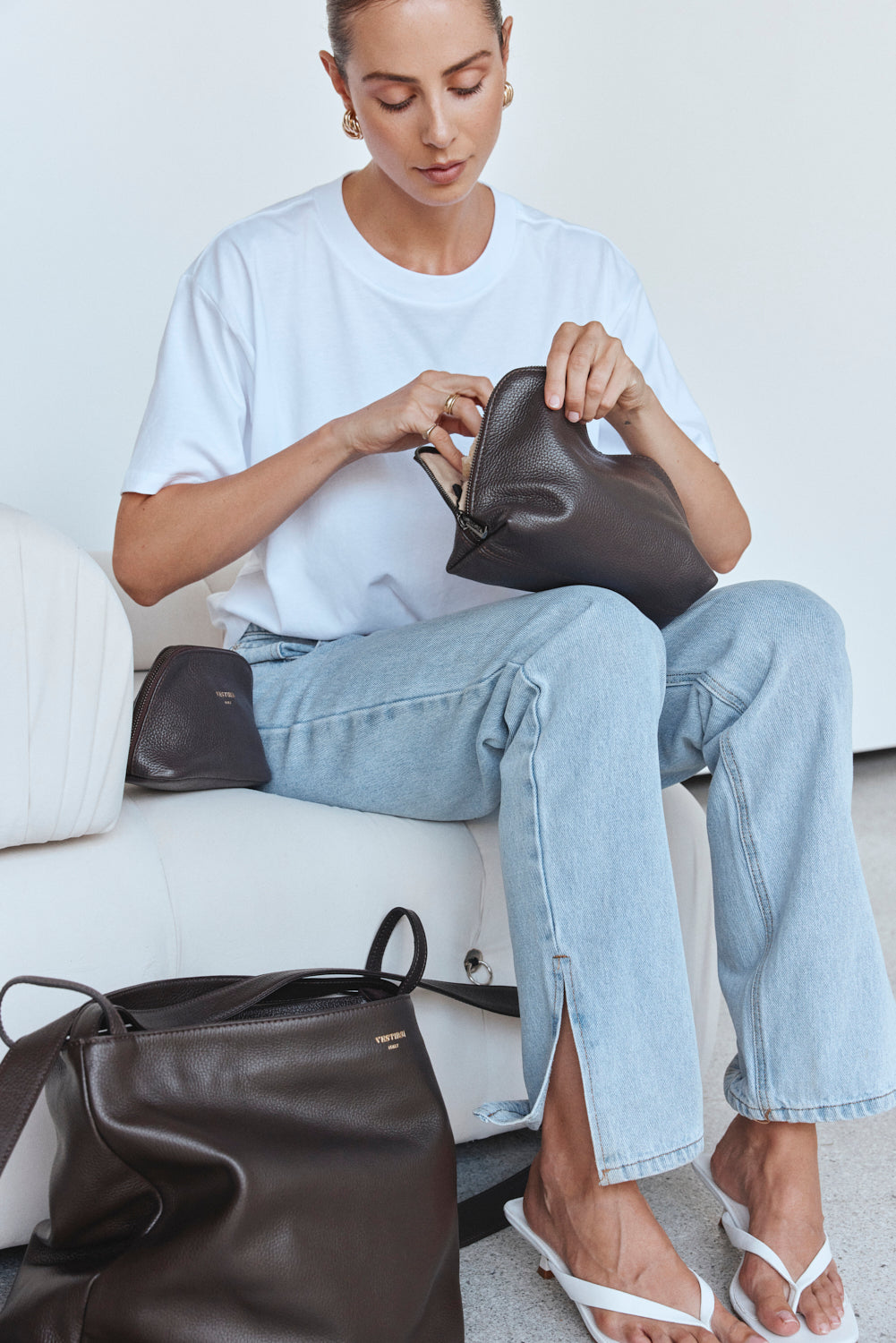 Leather Dark Chocolate Cosmetic Pouch Trio