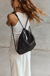 Woven Bella Black 2-in-1 Convertible Backpack Tote