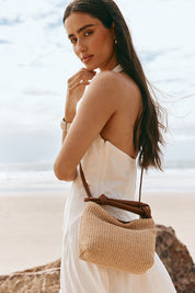 Jess Mini Tan Raffia Pouch