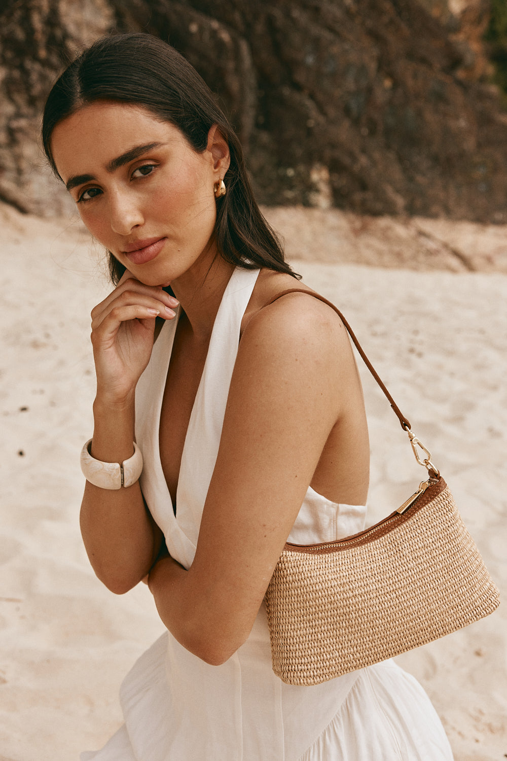 Ashley Tan Raffia Crossbody Bag