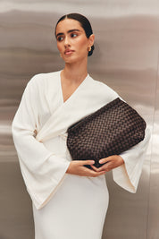 Piper Woven Dark Chocolate Clutch