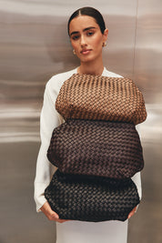 Piper Woven Black Clutch