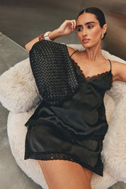 Piper Woven Black Clutch