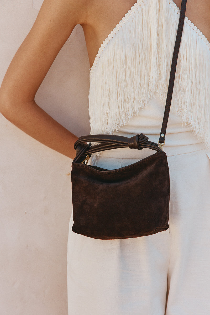 Jess Mini Suede Pouch Dark Chocolate