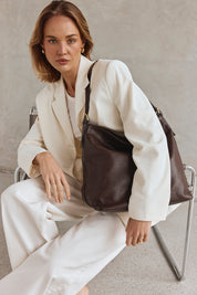 Serena Dark Chocolate Leather Hobo Bag