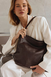 Serena Dark Chocolate Leather Hobo Bag