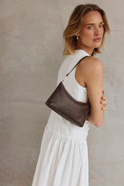 Ashley Dark Chocolate Leather Crossbody Bag