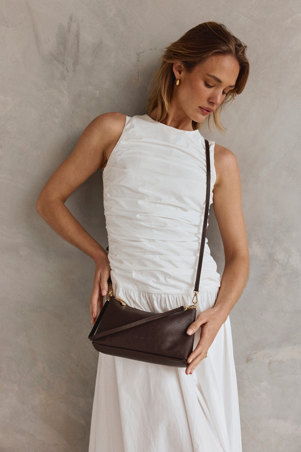 Ashley Dark Chocolate Leather Crossbody Bag