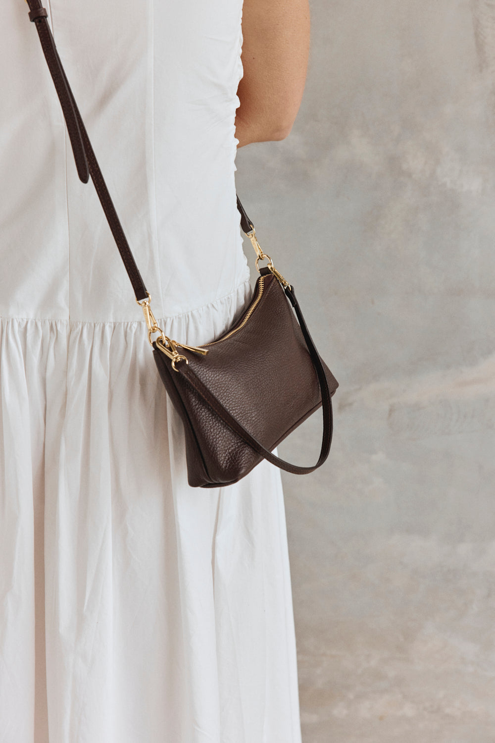 Ashley Dark Chocolate Leather Crossbody Bag