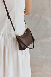 Ashley Dark Chocolate Leather Crossbody Bag