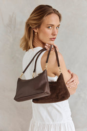 Ashley Dark Chocolate Suede Crossbody Bag