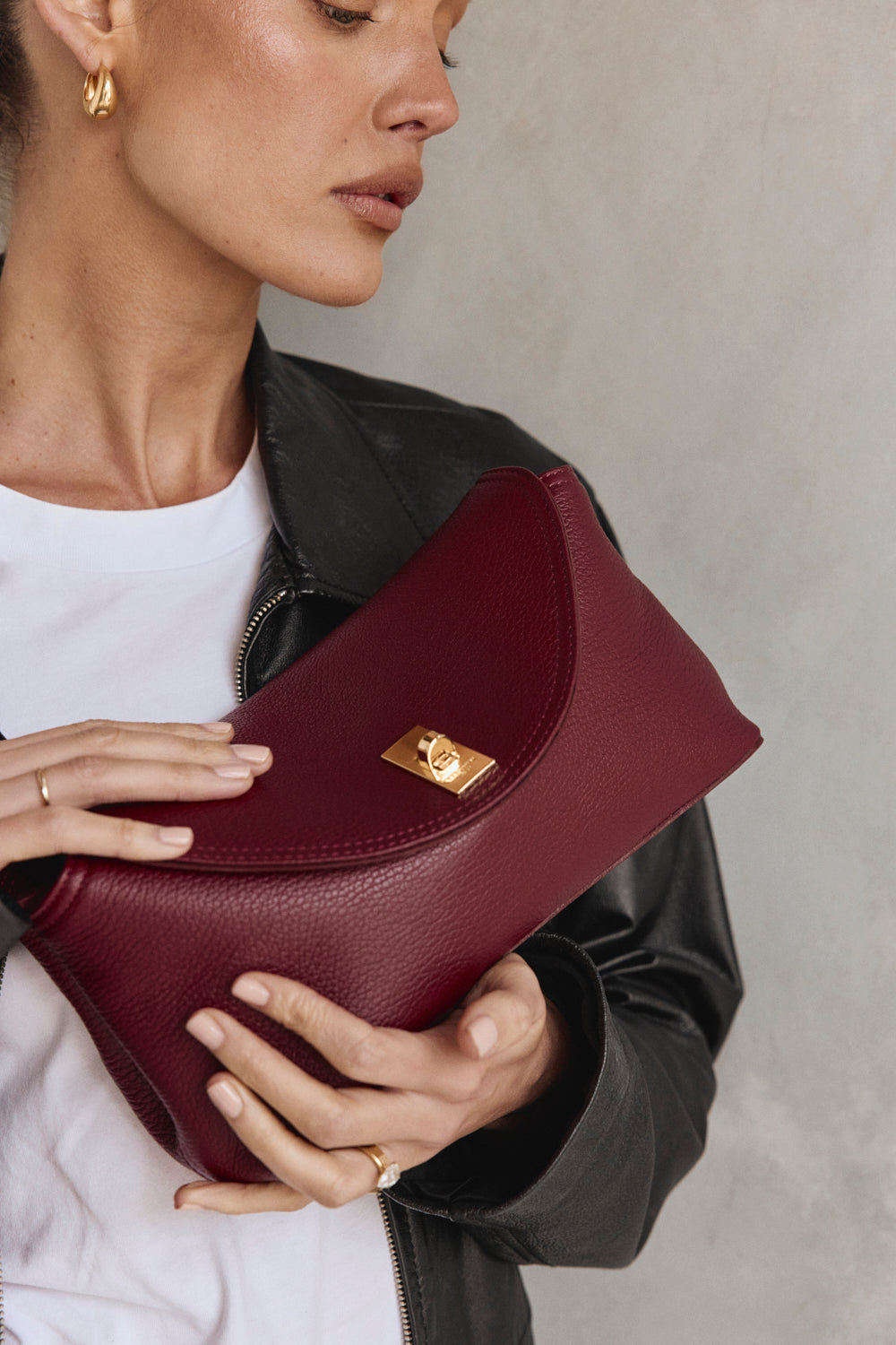 Sloane Bordeaux Leather Crossbody Clutch