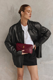 Sloane Bordeaux Leather Crossbody Clutch