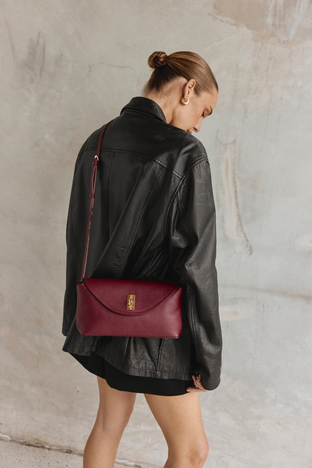 Sloane Bordeaux Leather Crossbody Clutch